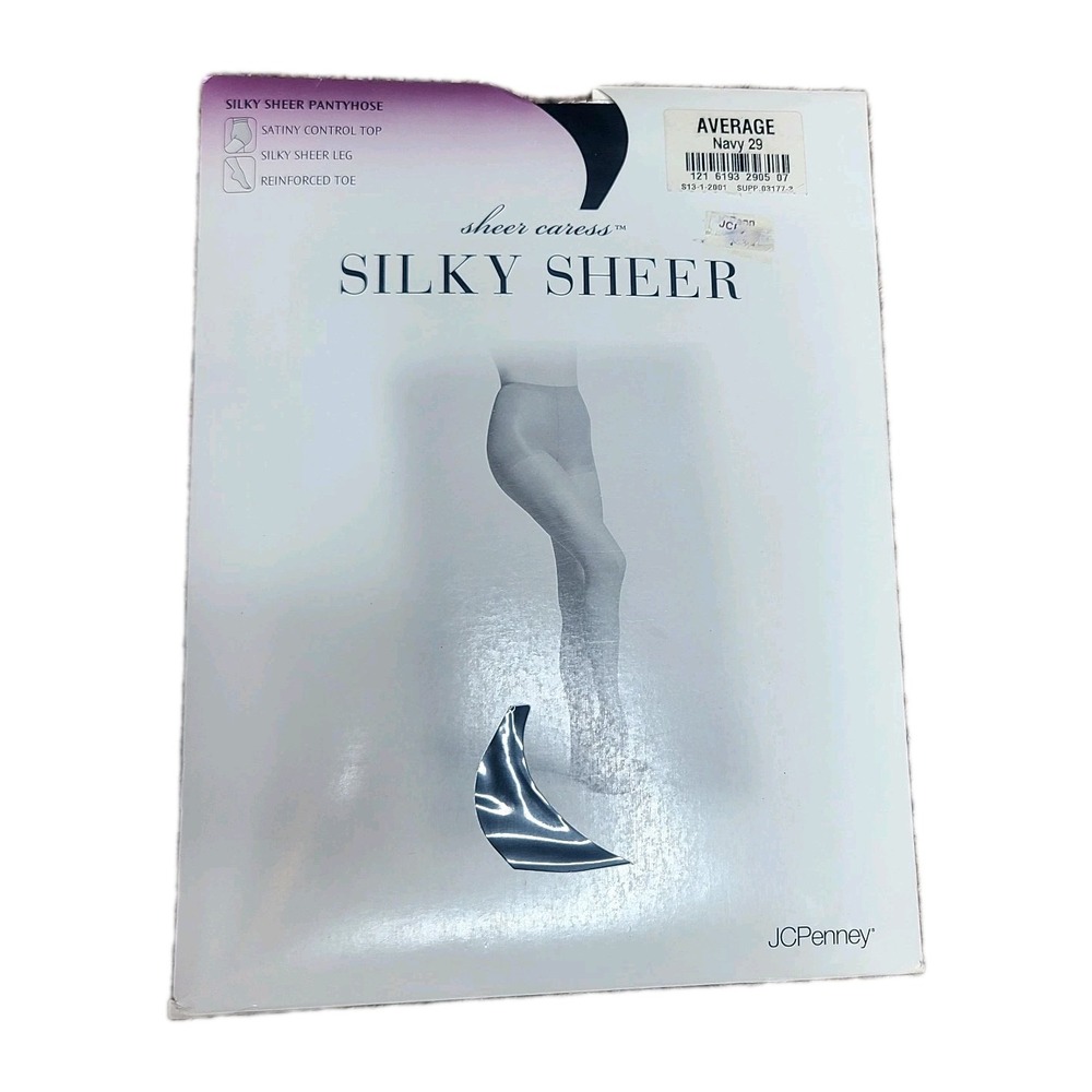 JC Penney Silky Sheer Pantyhose Control Top Reinforced Toe Average Navy‎ Average